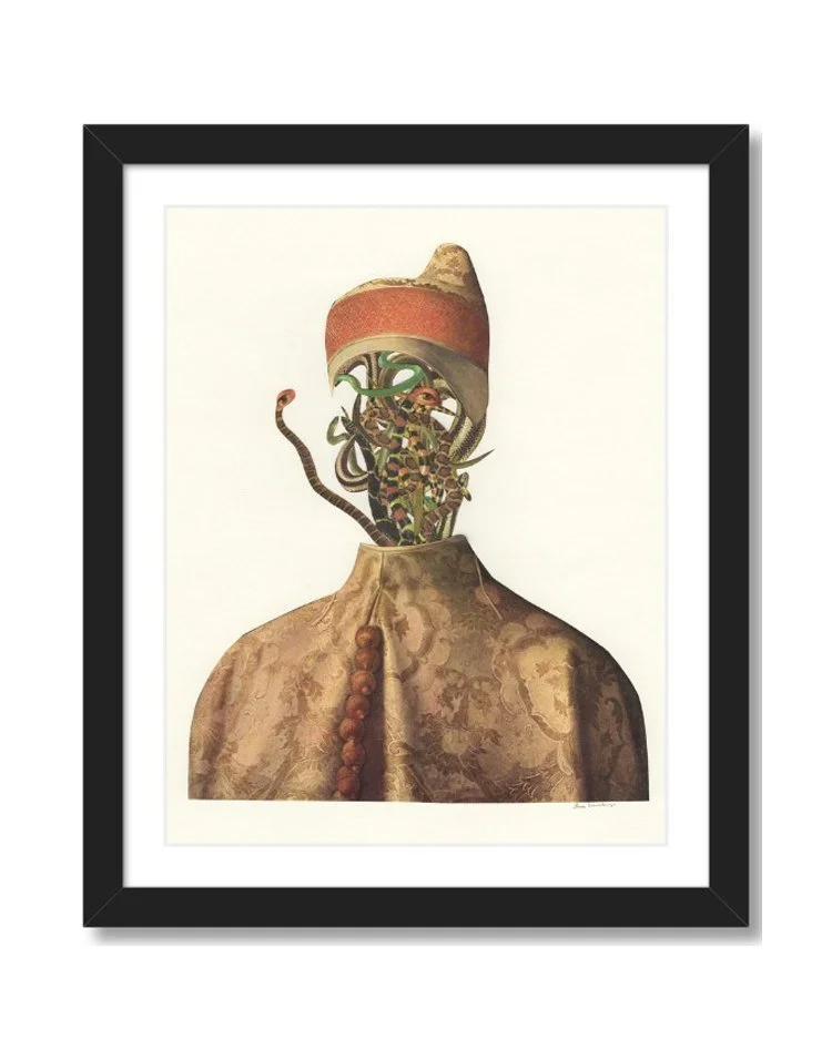 Collage of man made of snakes