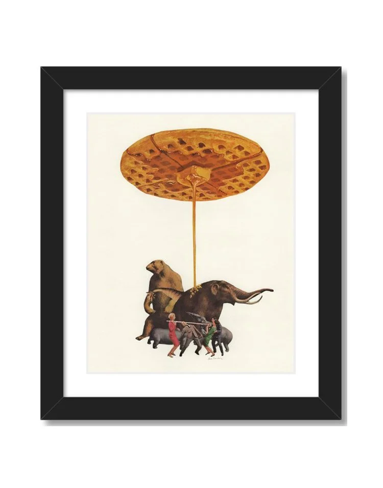 Collage with waffle, mammoth and limbo dancers