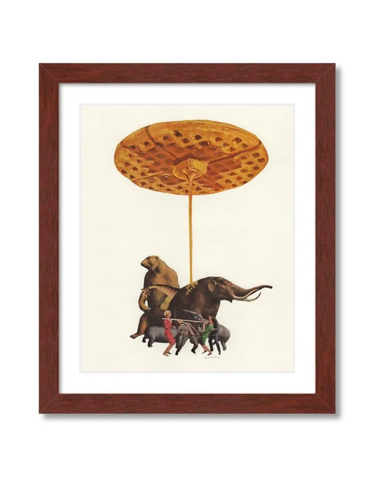 Collage with waffle, mammoth and limbo dancers