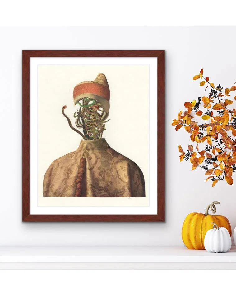 Collage of man made of snakes