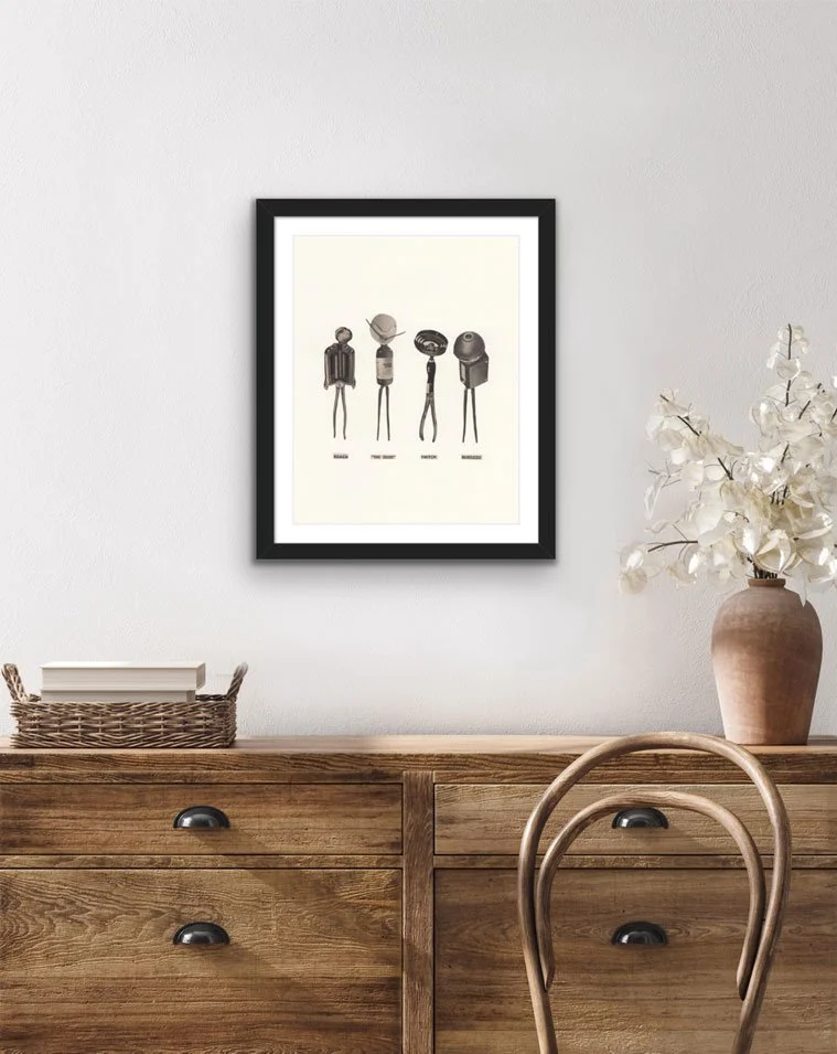 Collage with figures made from mechanical parts