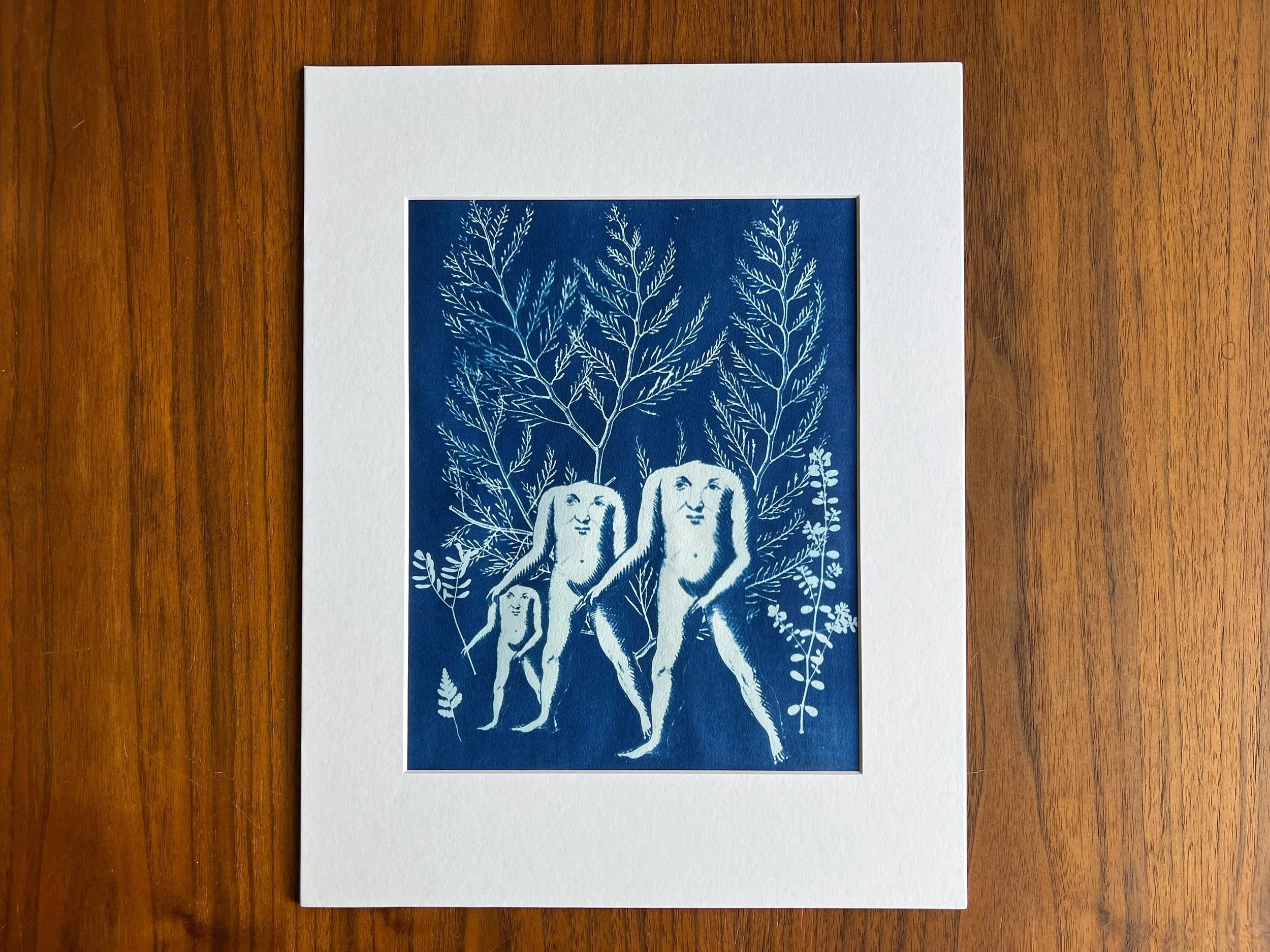 Original cyanotype featuring a family of blemmyes.