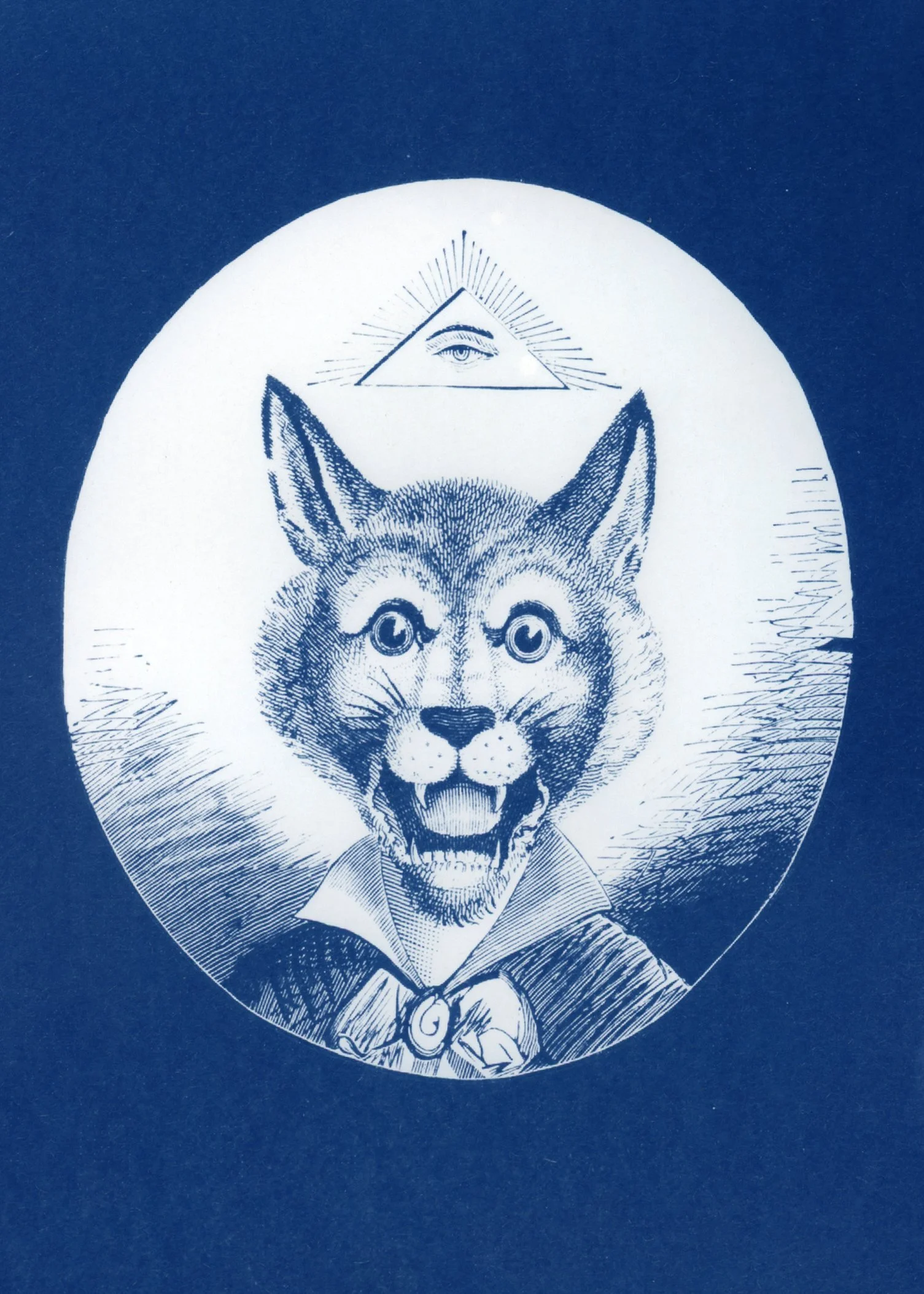 Cyanotype of a mystical fox gentleman.