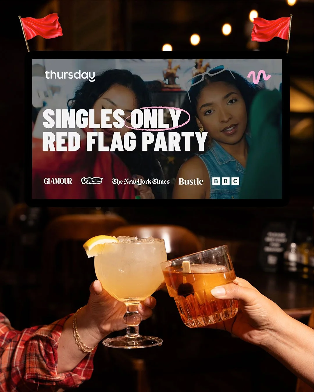🚩 SINGLE? PROVE IT 🚩

We're throwing a SINGLES ONLY RED FLAG PARTY with @thursday.denver1 ! Wear your red flags loud&mdash;no pretending&mdash;and meet people IRL (because swiping is so last season).

Bonus: Rep your favorite team jersey and bring 
