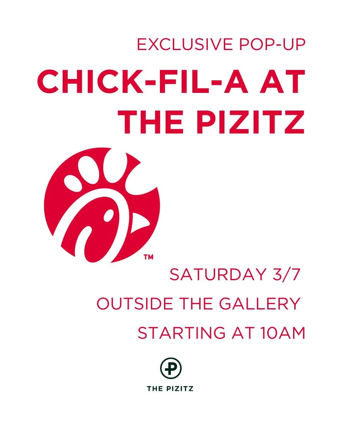 This Saturday during Big Machine Day at @mcwanescience, we&rsquo;re partnering with Chick-Fil-A to host an exclusive pop-up at The Pizitz! For a limited time starting at 10AM eat more chicken! 🐔 

Chick-Fil-A will be set up on the sidewalk outside o