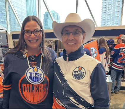 Celebrating the Oilers with Chief Wilton Littlechild 