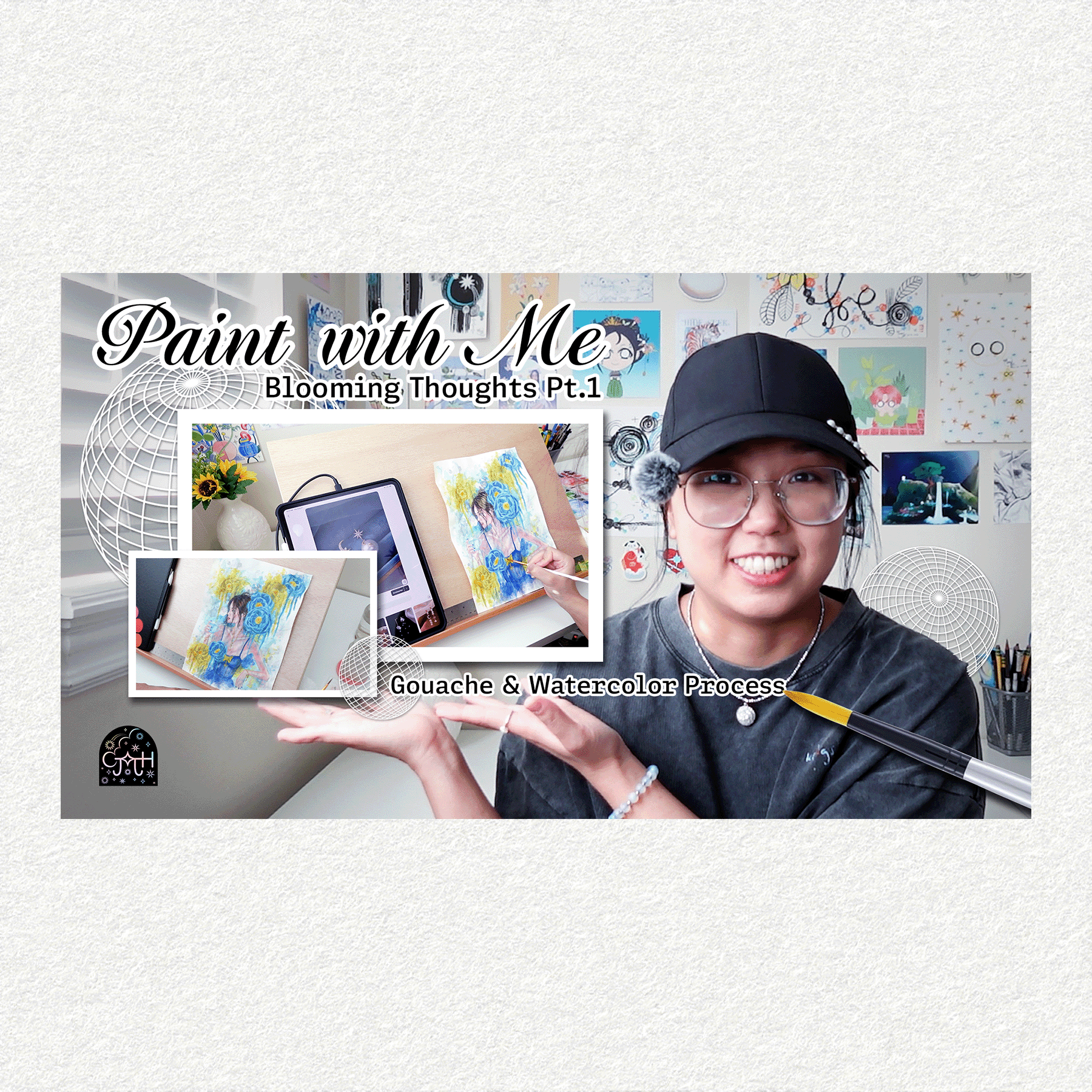 Paint with Me~ Blooming Thoughts Pt.1 🌐💛💙☕ | Gouache &amp; Watercolor Process | Music + ASMR