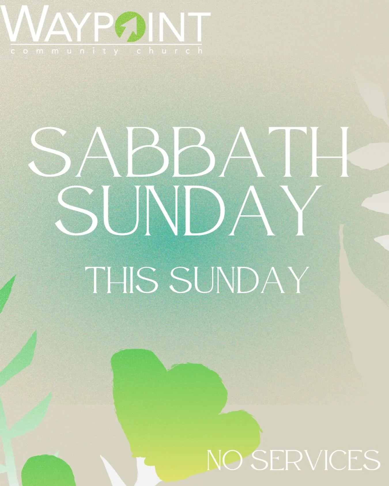 Sabbath Sunday is a reminder that rest is holy.
Take time to slow down, be present with family, and draw near to God.
&ldquo;Remember the Sabbath day, to keep it holy.&rdquo; &mdash; Exodus 20:8
We will see you back next week at 9am and 10:30am!
