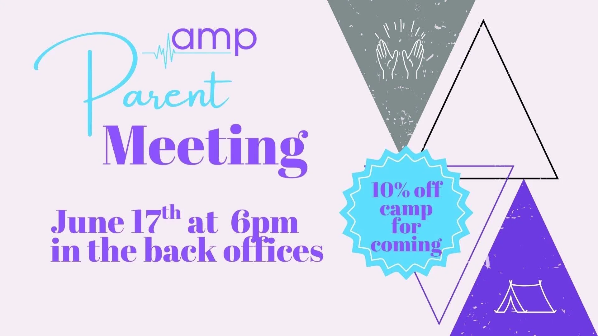 Save the date! Amp student ministries parent meeting NEXT Wednesday at 6pm. We will be going over all things camp! Save 10% off of camp for having a parent there!!