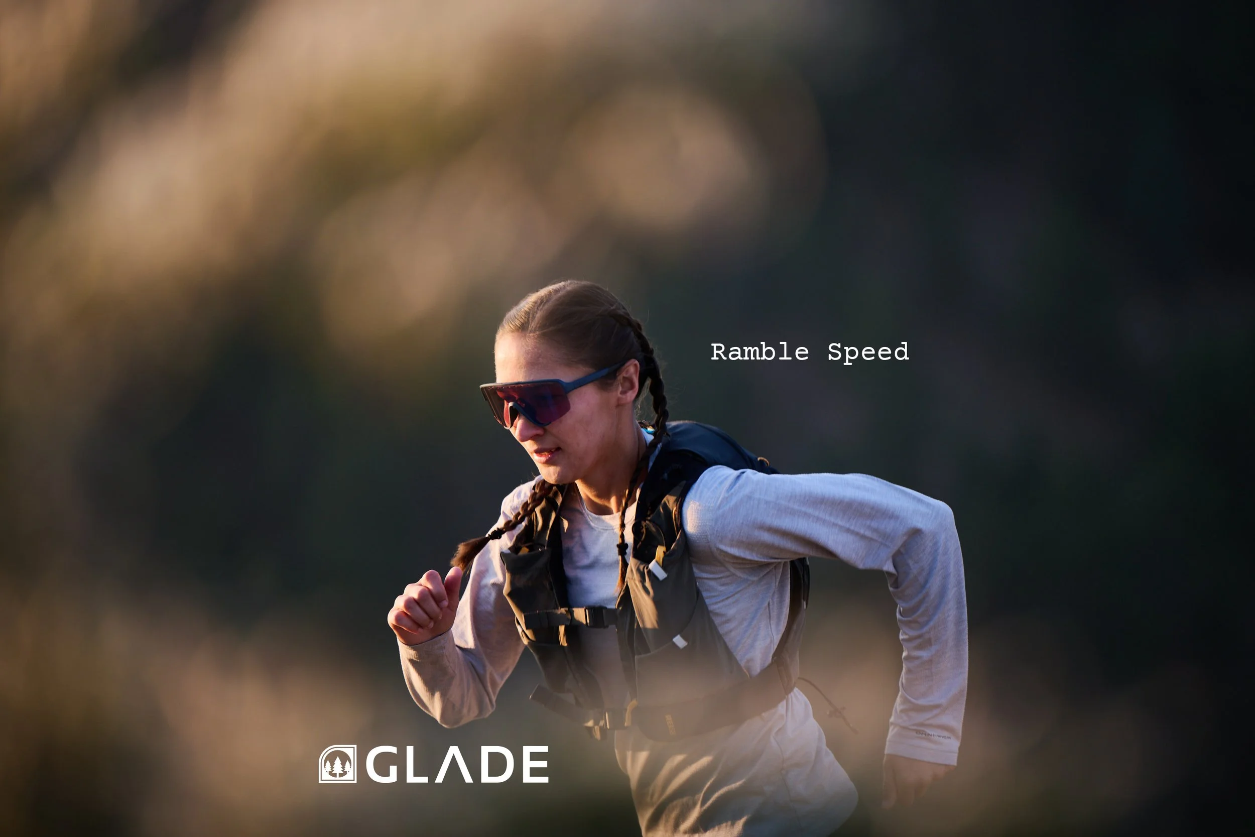 Trail runner wearing Glade Optics Ramble sport sunglasses on the Front Range