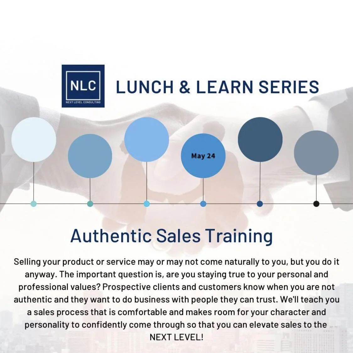 Session #4 of our 6 Session Lunch and Learn Series, and we&rsquo;re talking SALES! 

Sales is NOT about closing the deal! It&rsquo;s about authentic relationships and authentic behaviours! Potential customers know when you only see them as prey inste