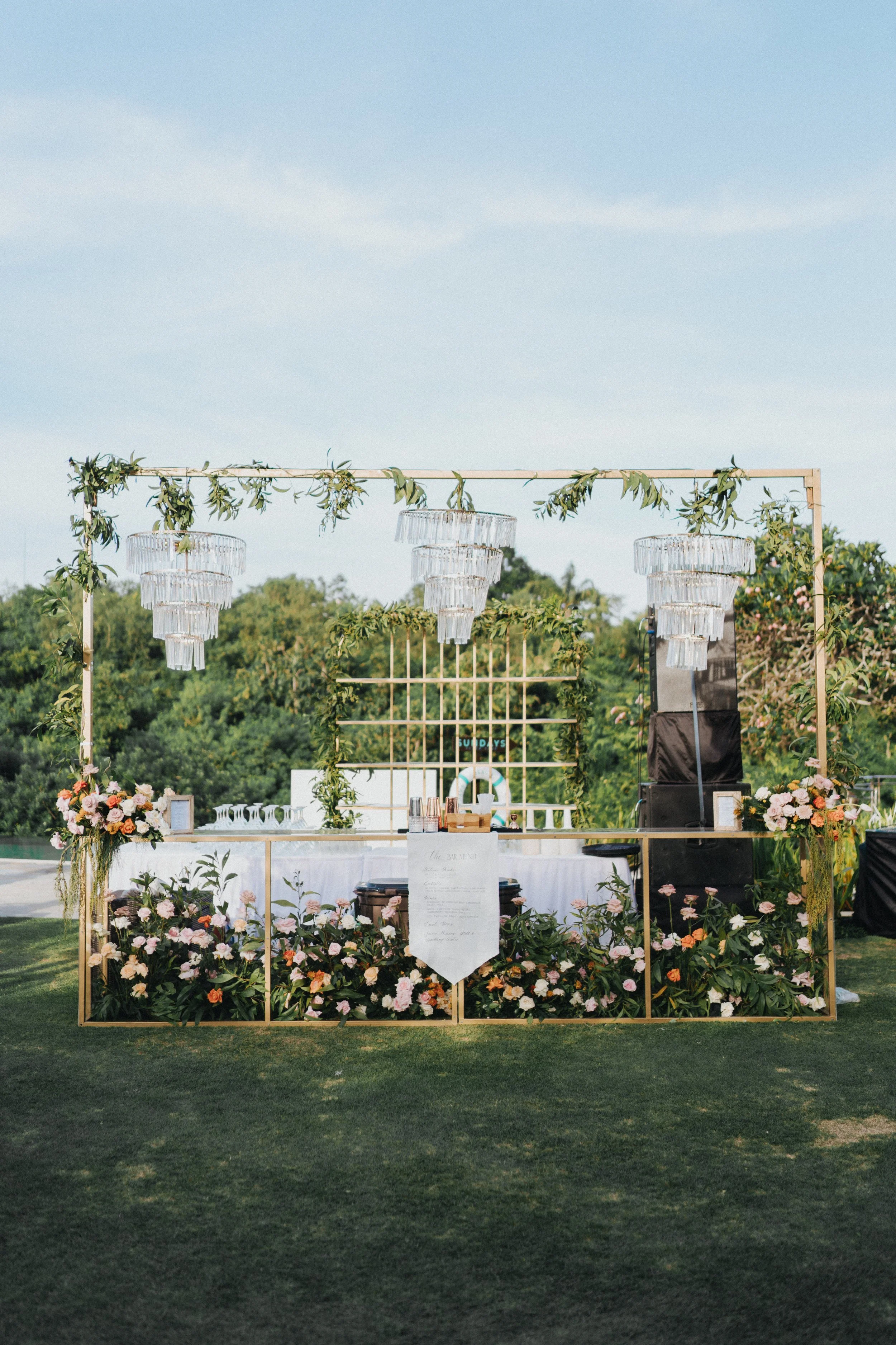 Outdoor bar setup for bali wedding reception
