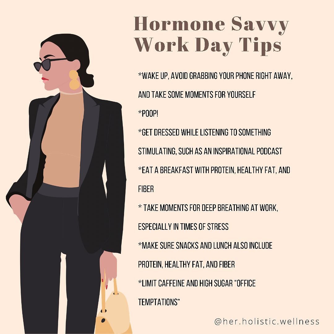 It&rsquo;s Monday, the start of a new week. Got period problems, haywire hormones, or wanna try to prevent them? ⁣
⁣
Here are a few simple work day tips that will help support hormonal balance. Remember, it&rsquo;s the seemingly small habits that add