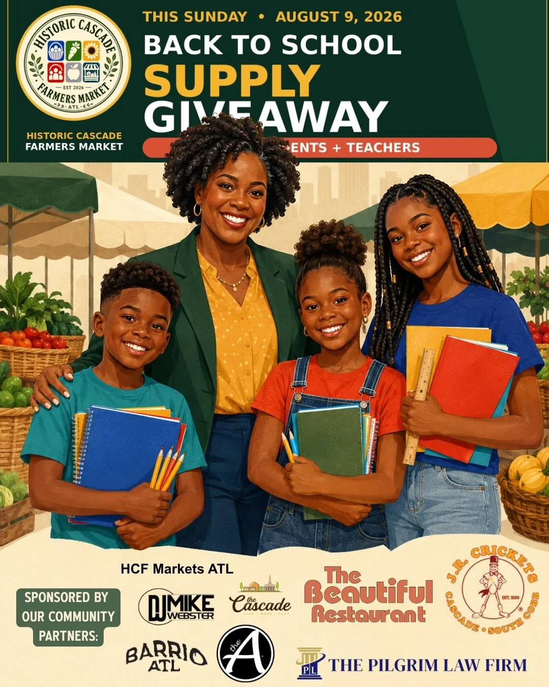 See you Sunday! Not only will we have your fresh food essentials and small batch craft &amp; care products, we will have FREE SCHOOL SUPPLIES!!!!!!
Students and teachers alike are welcomed to come to our local farmers market to get school supplies fo