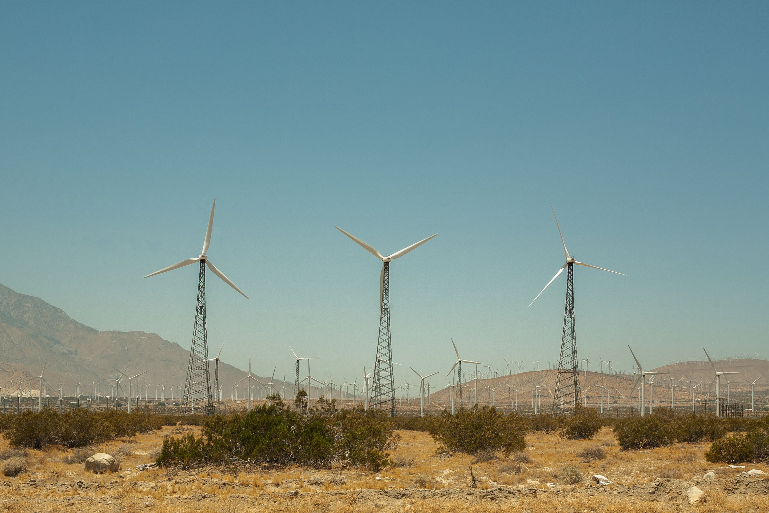 June 27, 2020 - Looking towards to the San Gorgonio Pass Wind Farm and North Palm Springs, California.