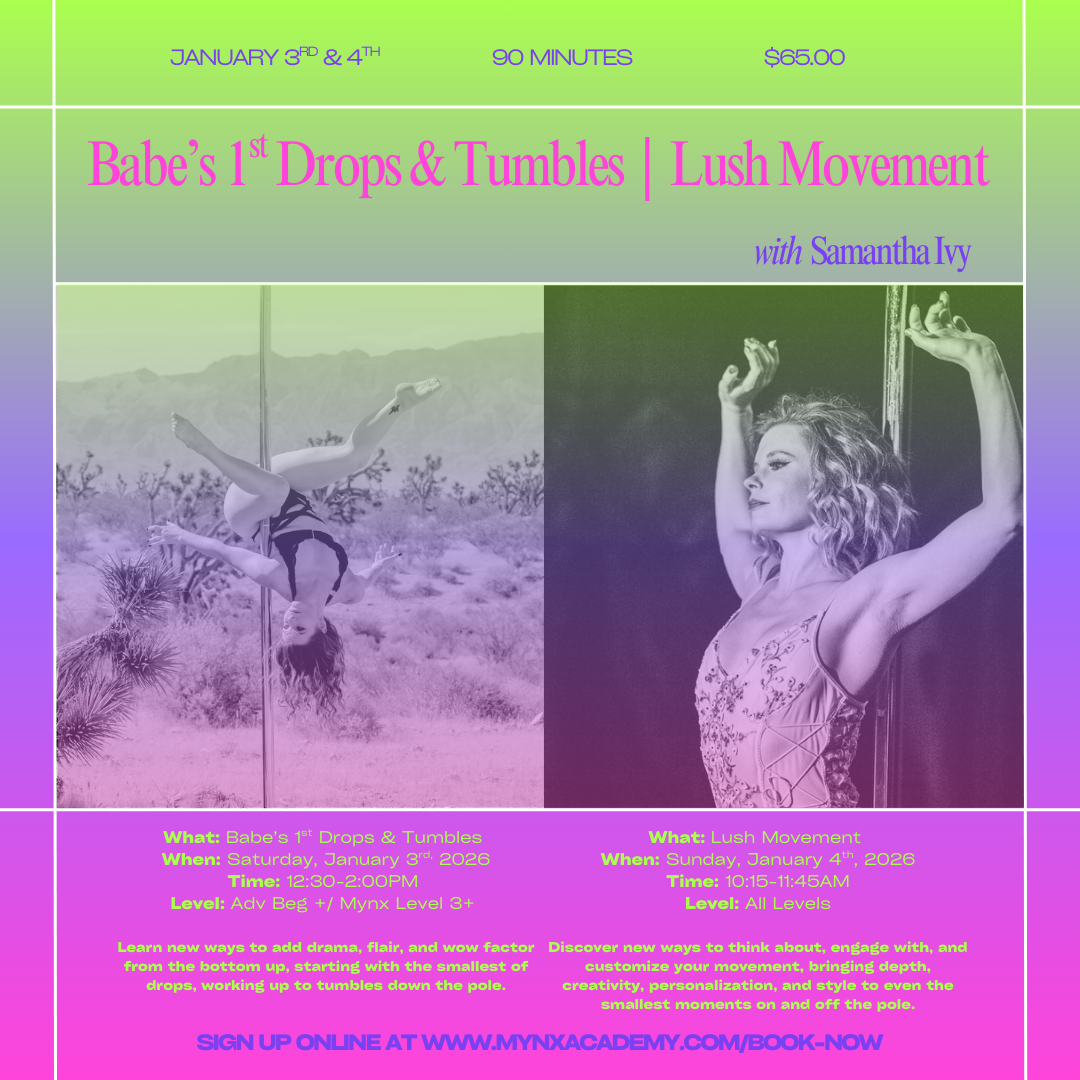 Dancer in two different black and white photos posing with pole