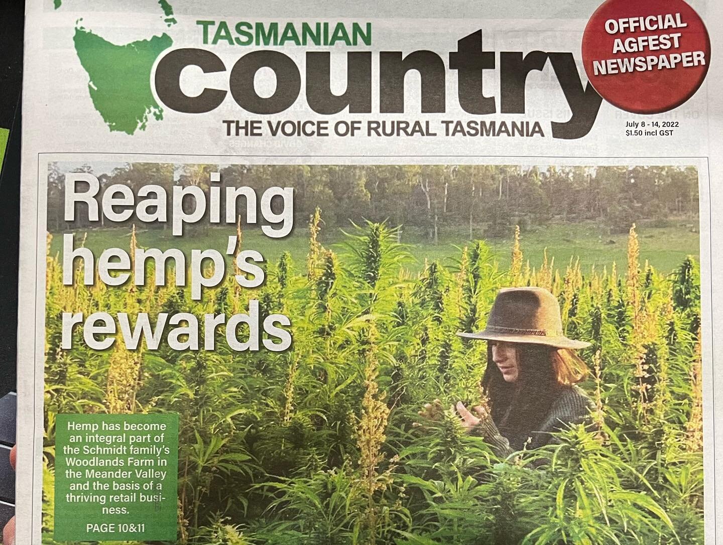 🌱FRONT PAGE IN THE @tascountry !!!🌱

&ldquo;Sitting in the heart of the Meander Valley is Woodlands Farm and the Schmidt family, who are at the forefront of the ever-growing hemp industry in Tasmania&rdquo; 

Thank you so much for the article Josh 