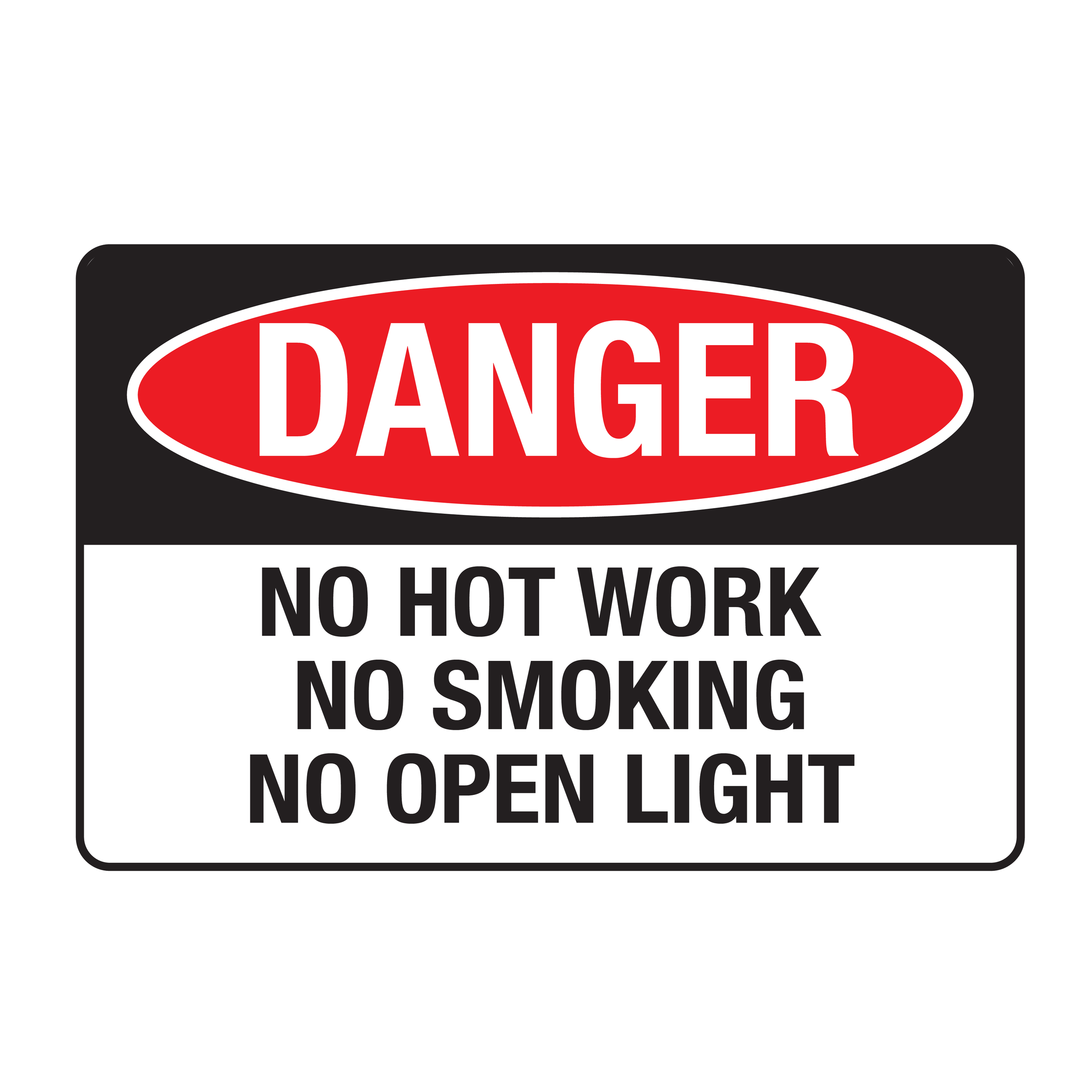 Danger No Hot Work, No Smoking, No Open Light Sign