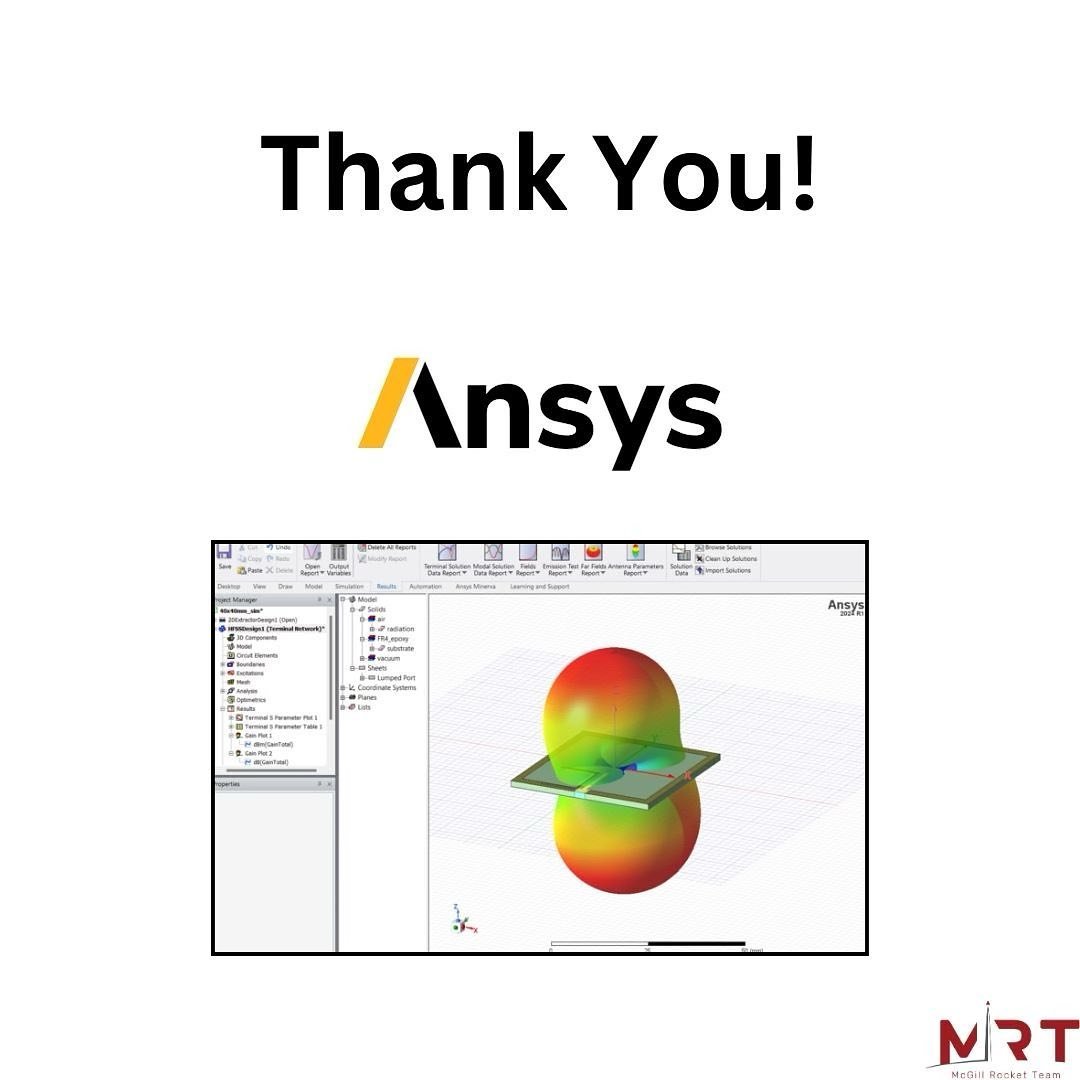 With the help of Ansys Electronics, the McGill Rocket Team can accurately design and simulate our own antennas used for communicating flight telemetry between our rocket and ground, as well as for GPS tracking. Thanks to @ansys_inc for sponsoring and