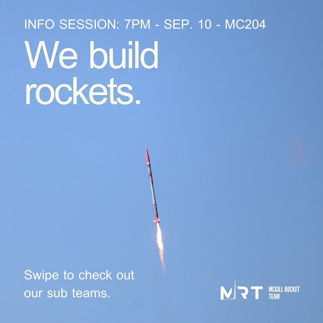 Rocketry 101 tuesday September 10th at 7pm in MC204. You&rsquo;re not gonna want to miss it. Check out our sub team specific sessions over the next couple of weeks. Can&rsquo;t wait to see y&rsquo;all there 🚀🚀🚀