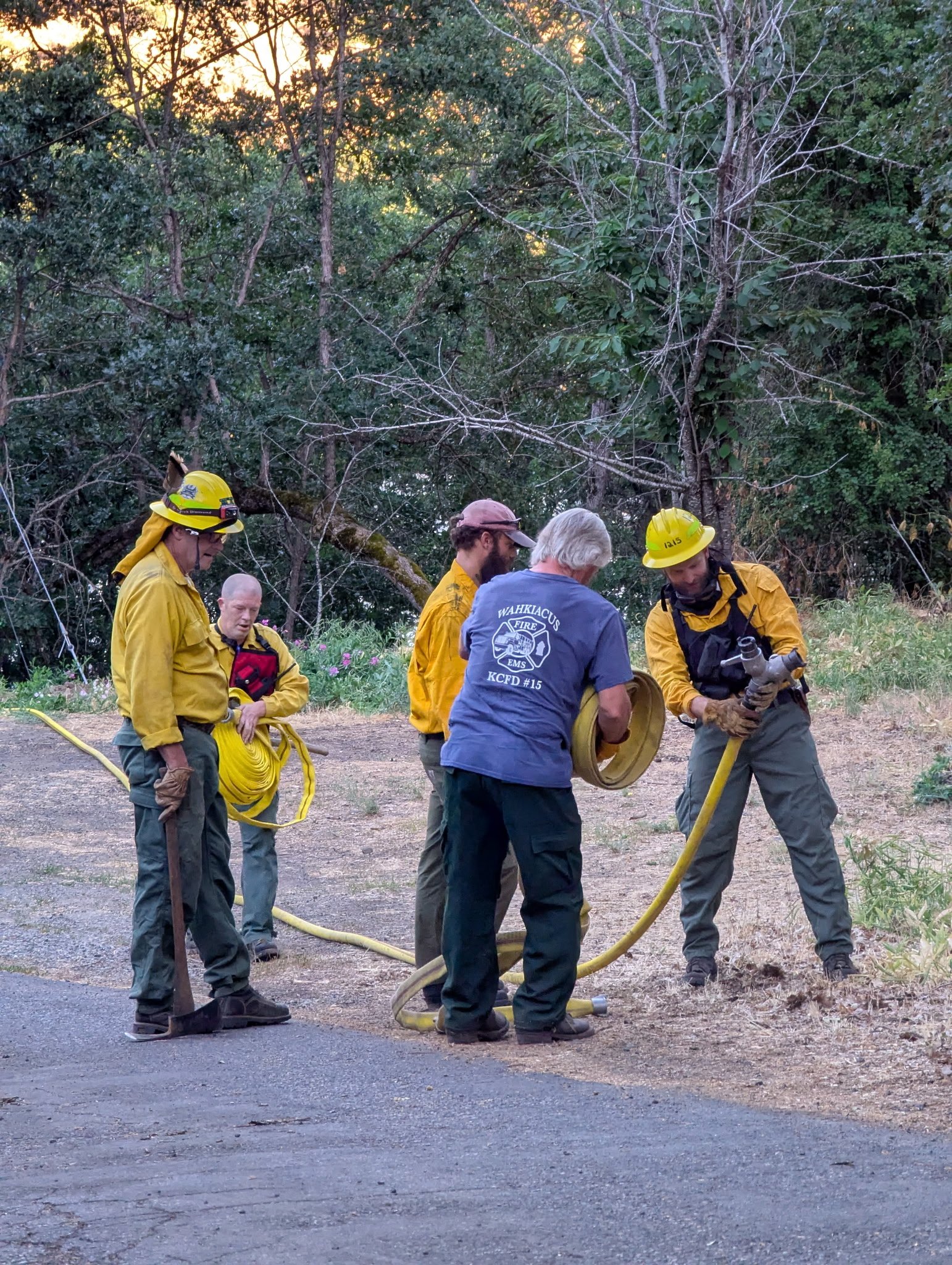 Klickitat Fire Dist. #12 and Wahkiacus Fire Dist. #15 training together for an urban-wildland fire situation. July 7, 2025