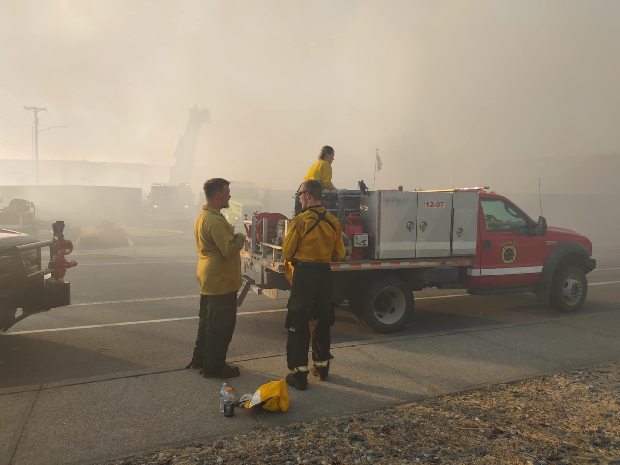 Klickitat firefighters providing mutual aid to a a structural fire at a mini storage in The Dalles. August 2024