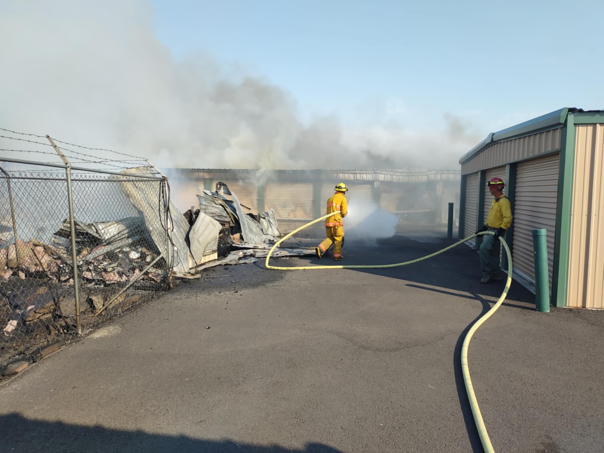 Klickitat firefighters providing mutual aid to a a structural fire at a mini storage in The Dalles. August 2024