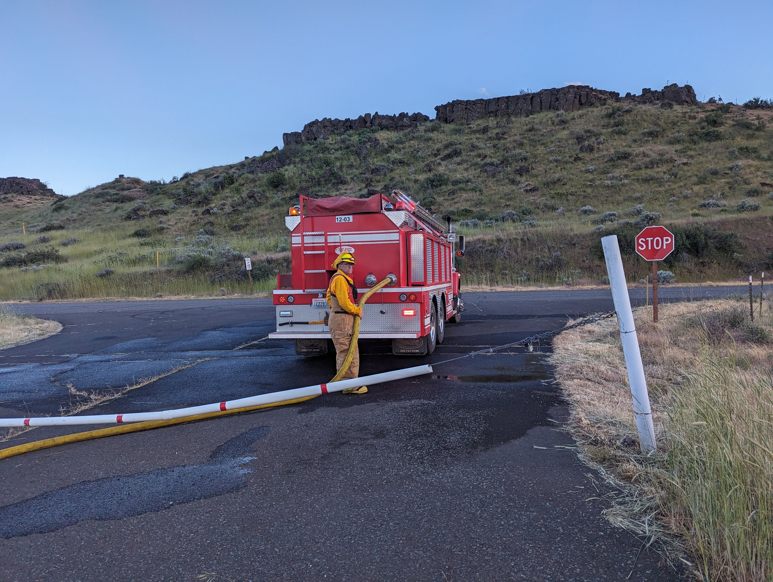 After switching from Brush 1207 to Tender 1203, Chief Johnson and Sgt. Jacobsen hauled tens of thousands of gallons of water for the fire. Tidyman Road Fire, May 17, 2024
