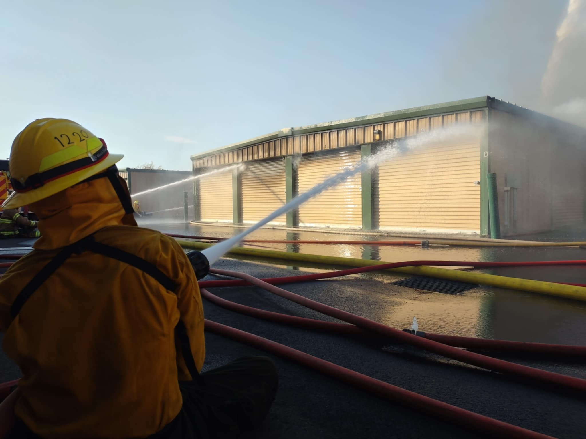 Klickitat firefighters providing mutual aid to a a structural fire at a mini storage in The Dalles. August 2024