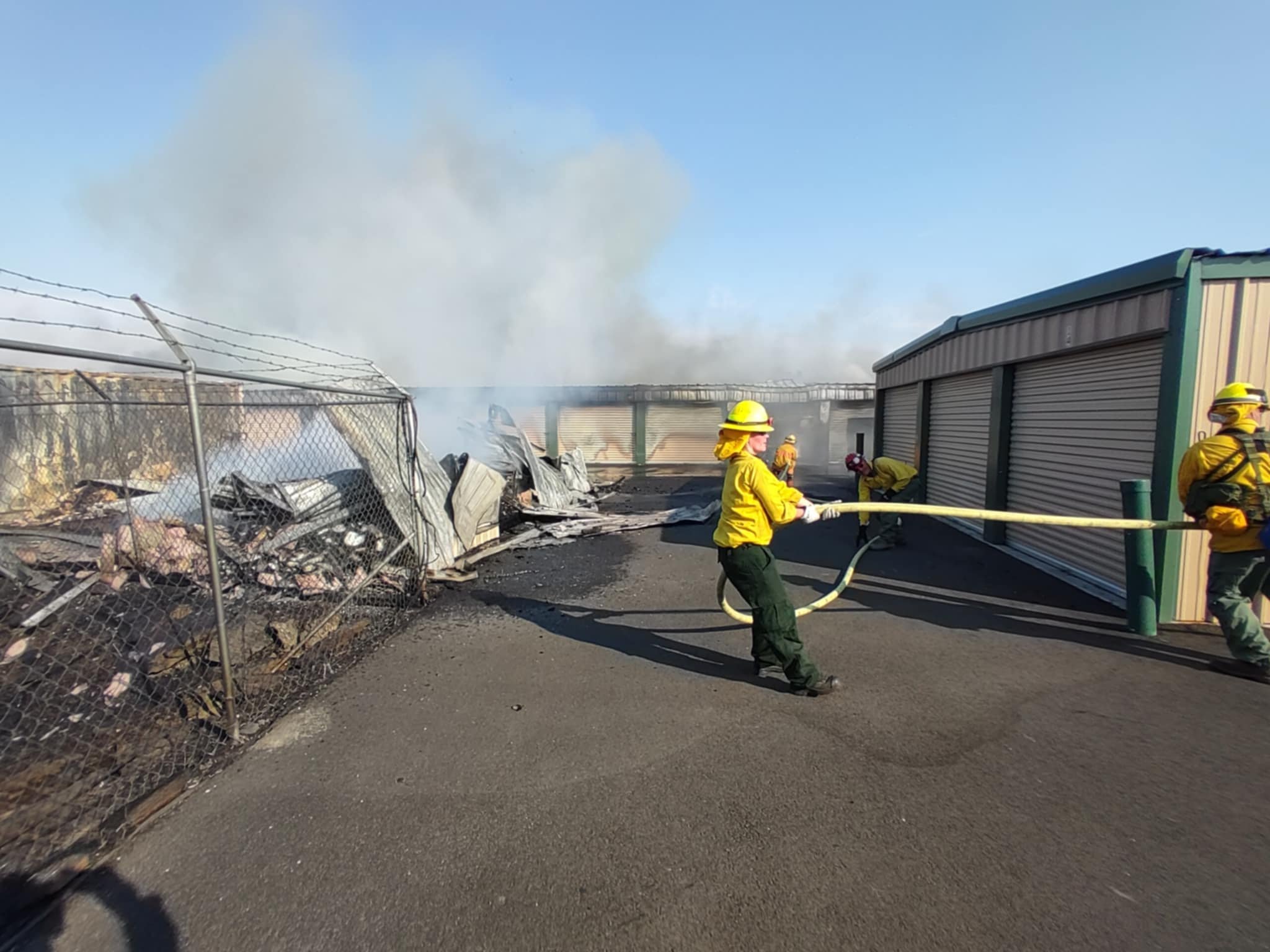Klickitat firefighters providing mutual aid to a a structural fire at a mini storage in The Dalles. August 2024