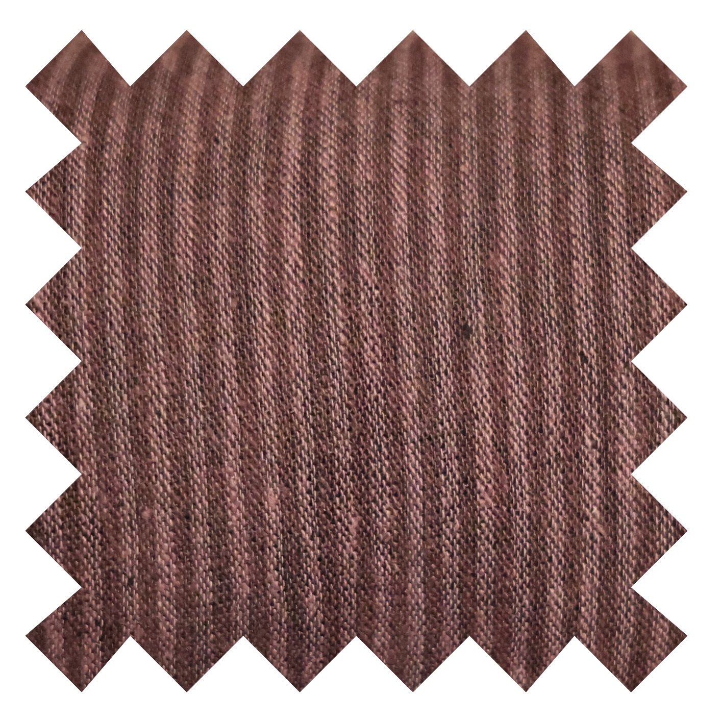 Close-up view of a linen, cotton blend fabric with brown and earthy pink stripes.
