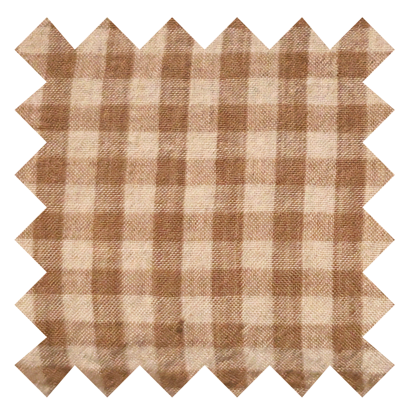 A close-up of a brown checkered gingham fabric pattern, with alternating light and dark brown squares.