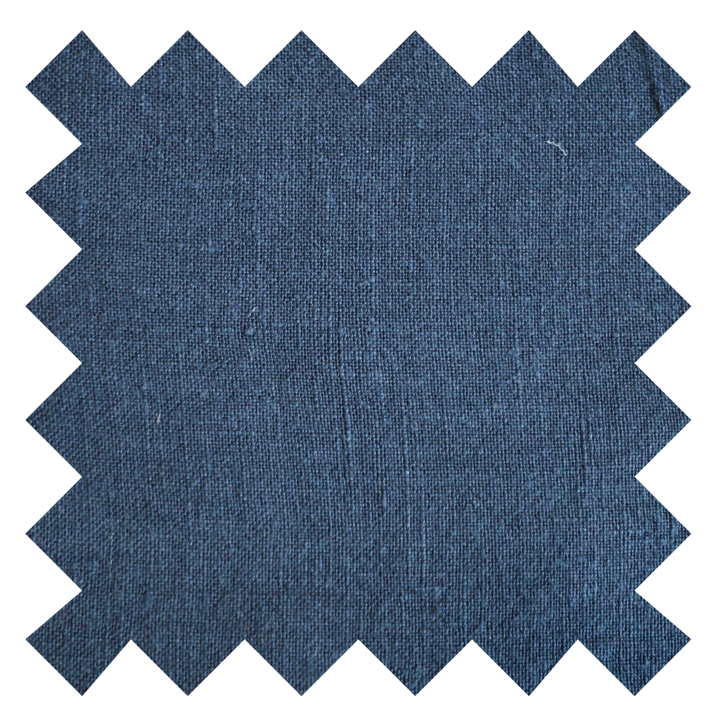 Close-up of deep blue 100% linen textured fabric.
