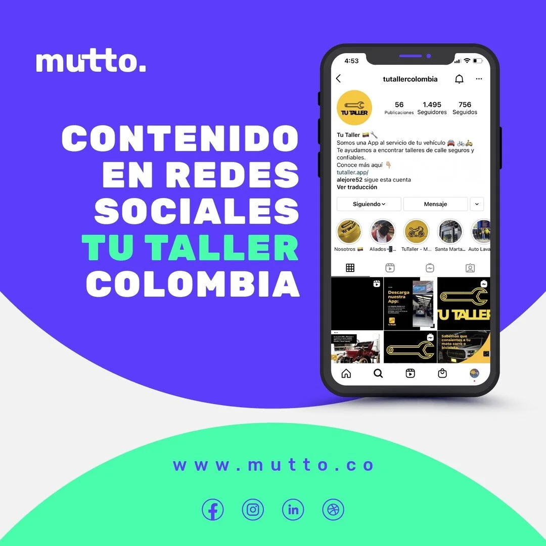 Junto con @tutallercolombia dise&ntilde;amos una estrategia apta para transformar su marca. Uno de los objetivos fue mostrar una cara diferente de los talleres mec&aacute;nicos de barrio por medio de contenido audiovisual en redes sociales.

#product