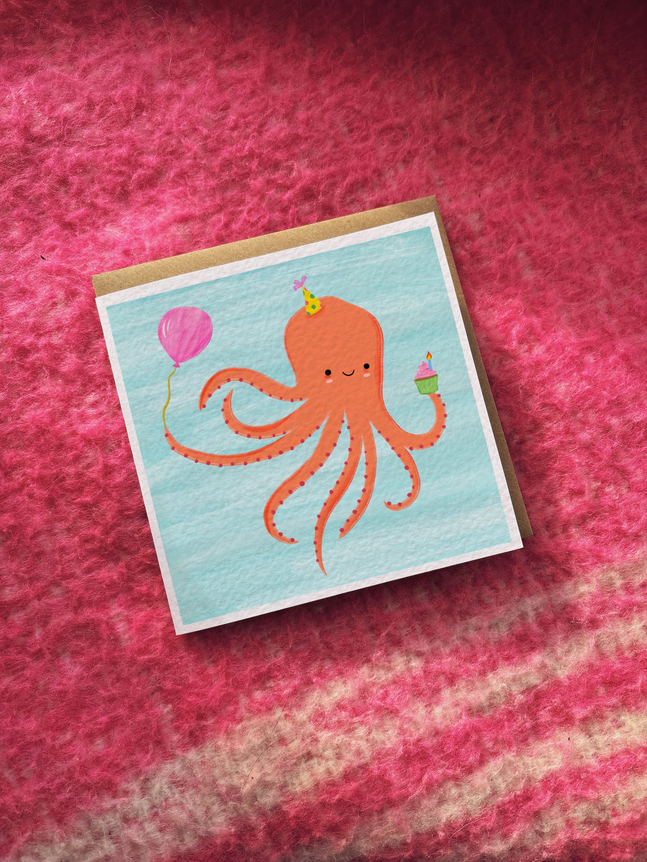 Octopus With Cake & Balloon card