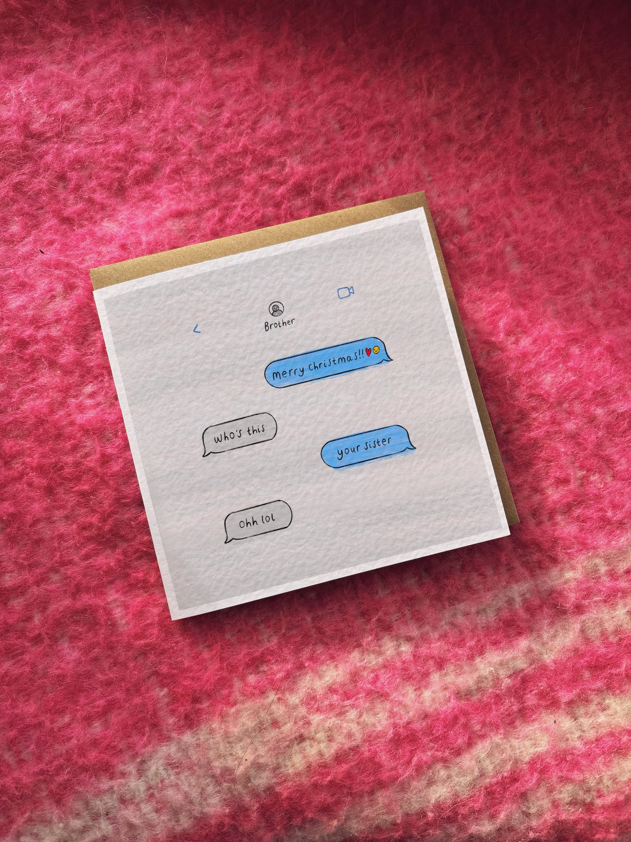 Classic Sibling Christmas Texts card (with alternative to / from name options)