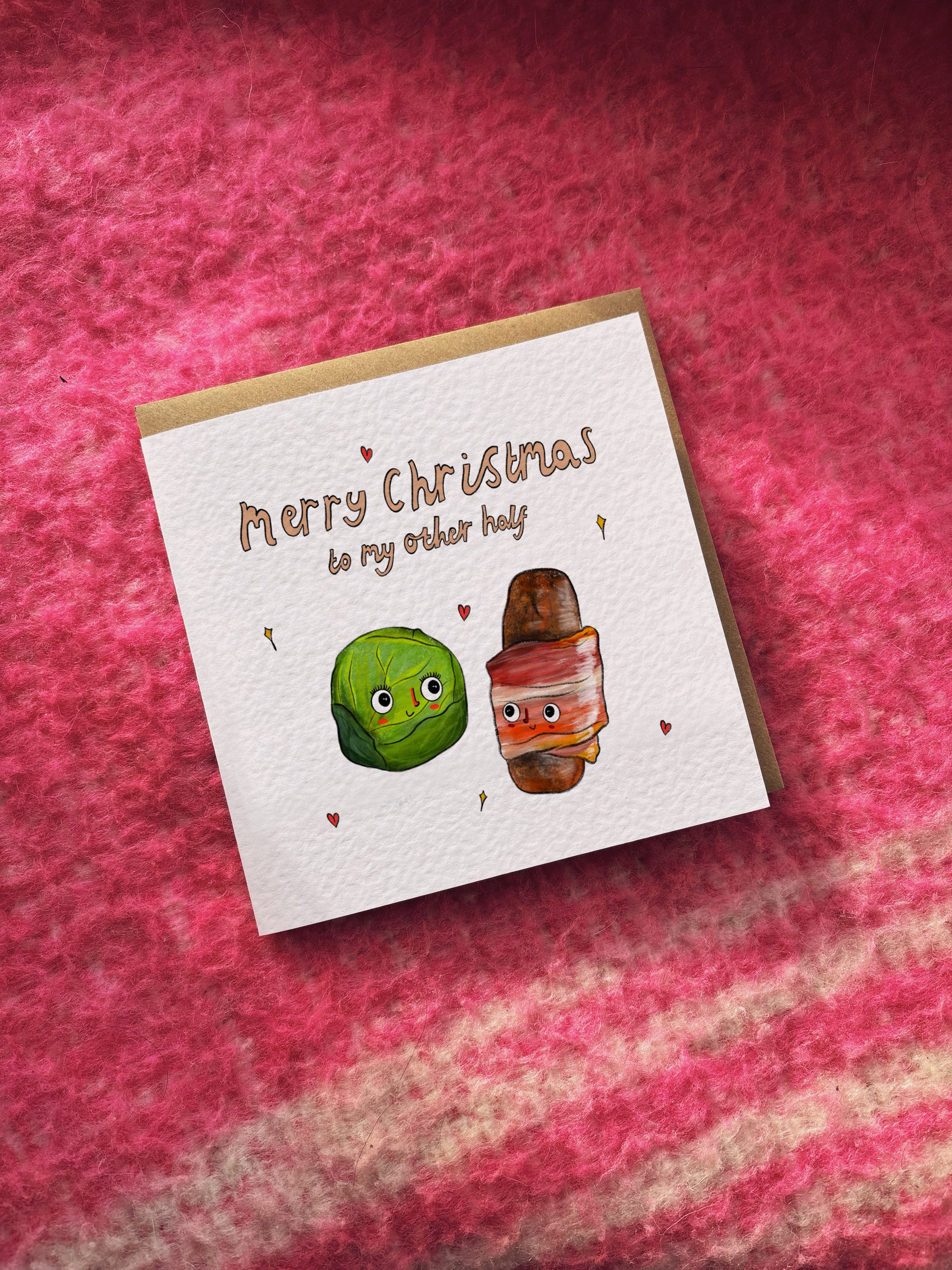 Merry Christmas to my Other Half card (sprout & pigs in blankets)