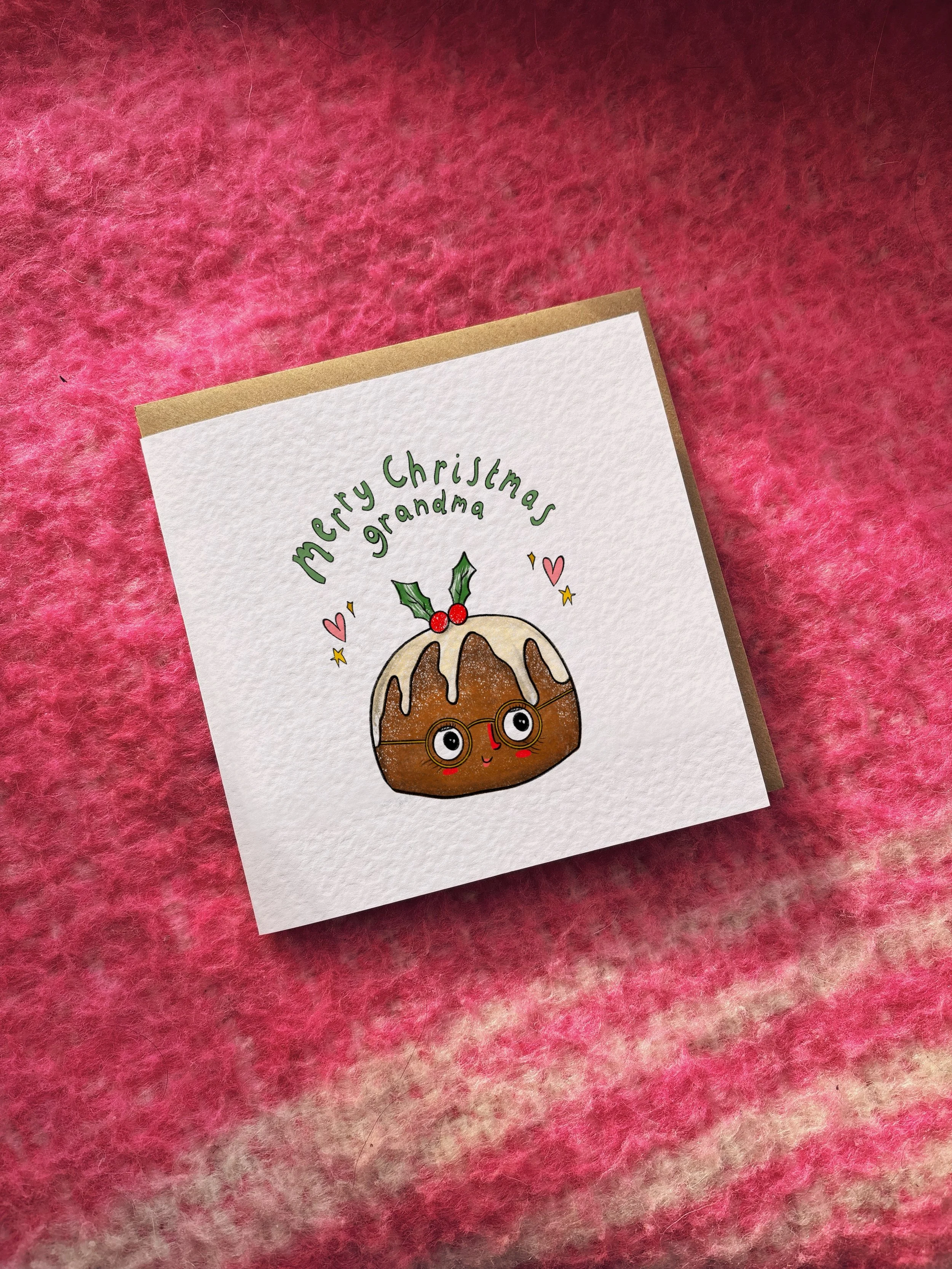 Merry Christmas Grandma / Grandad card (Christmas puddings) (alternative name options)