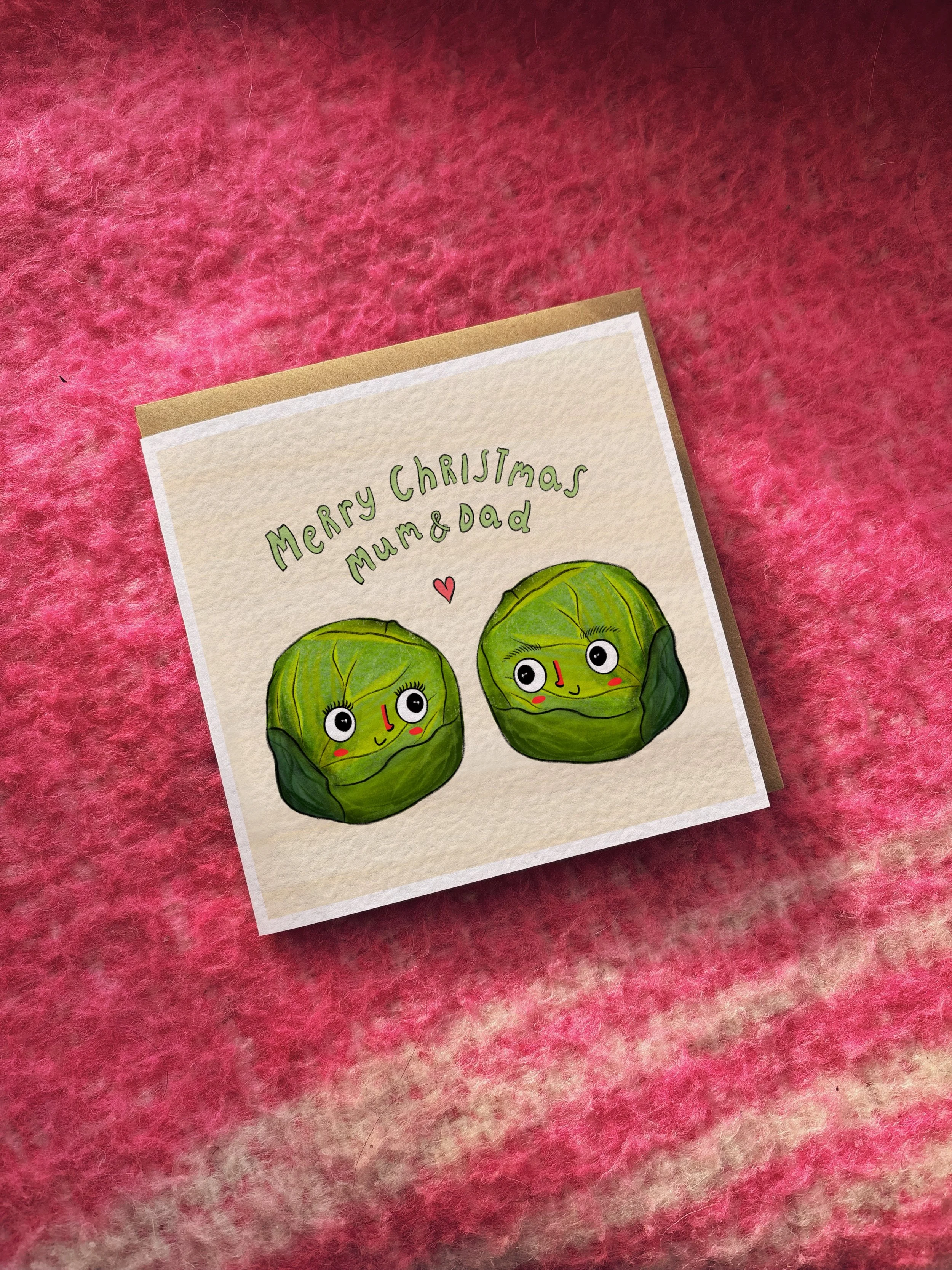 Merry Christmas Mum & Dad card (brussel sprouts) (alternative name options)