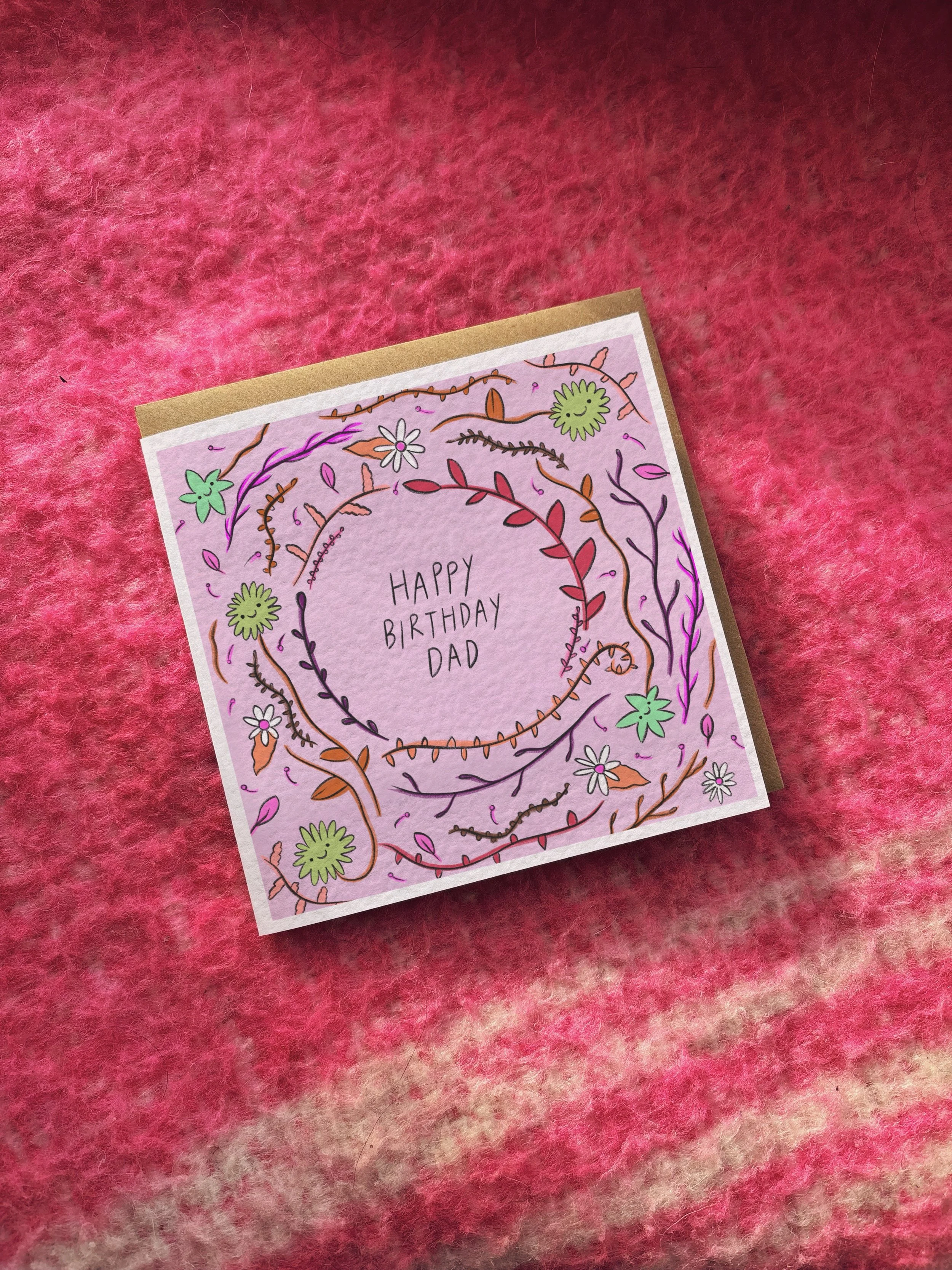 Floral Happy Birthday Dad card (alternative colours and name options)