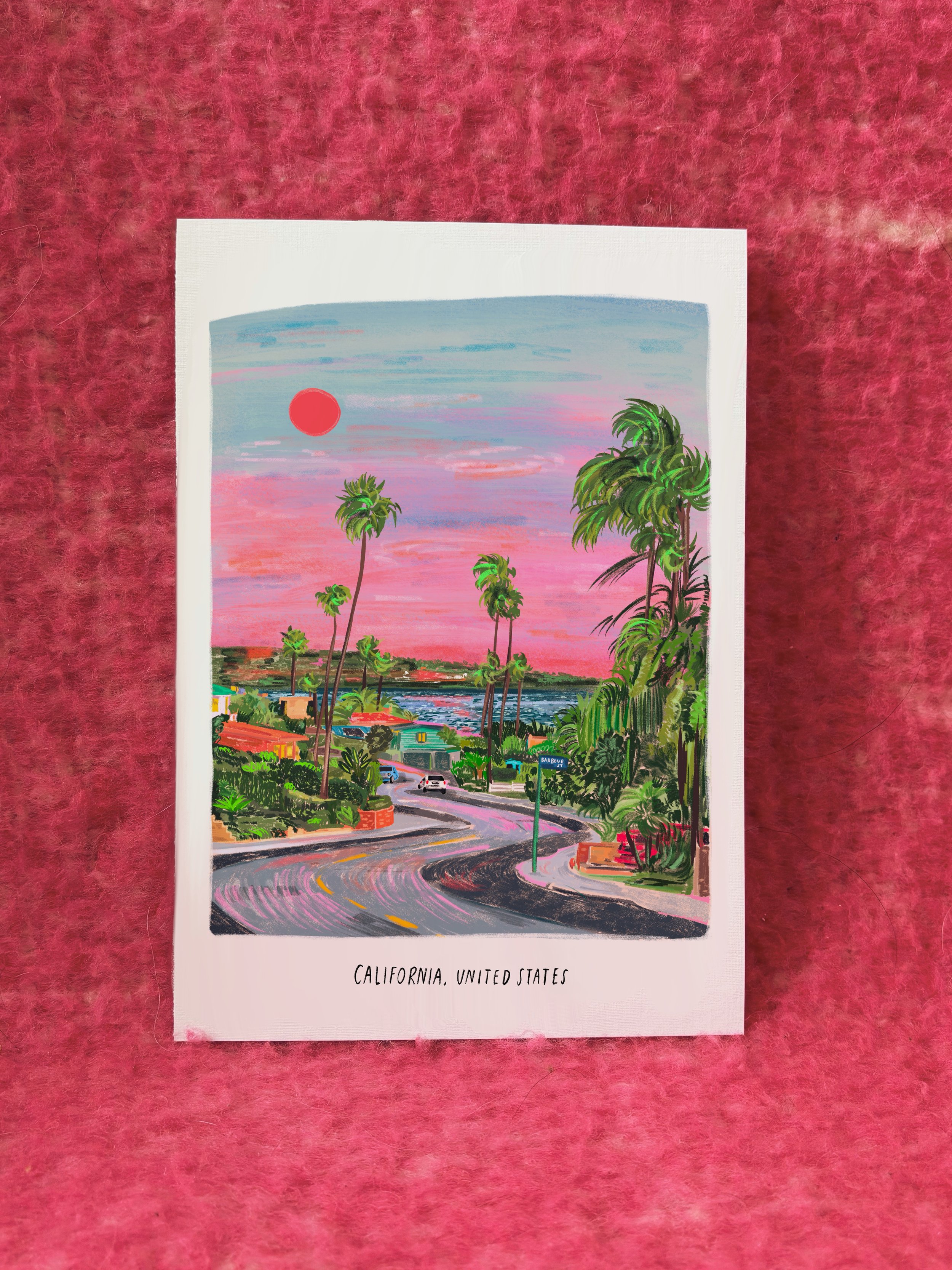 A3 / A4 / A5 Pink Clouds over LA, United States Print - with or without text