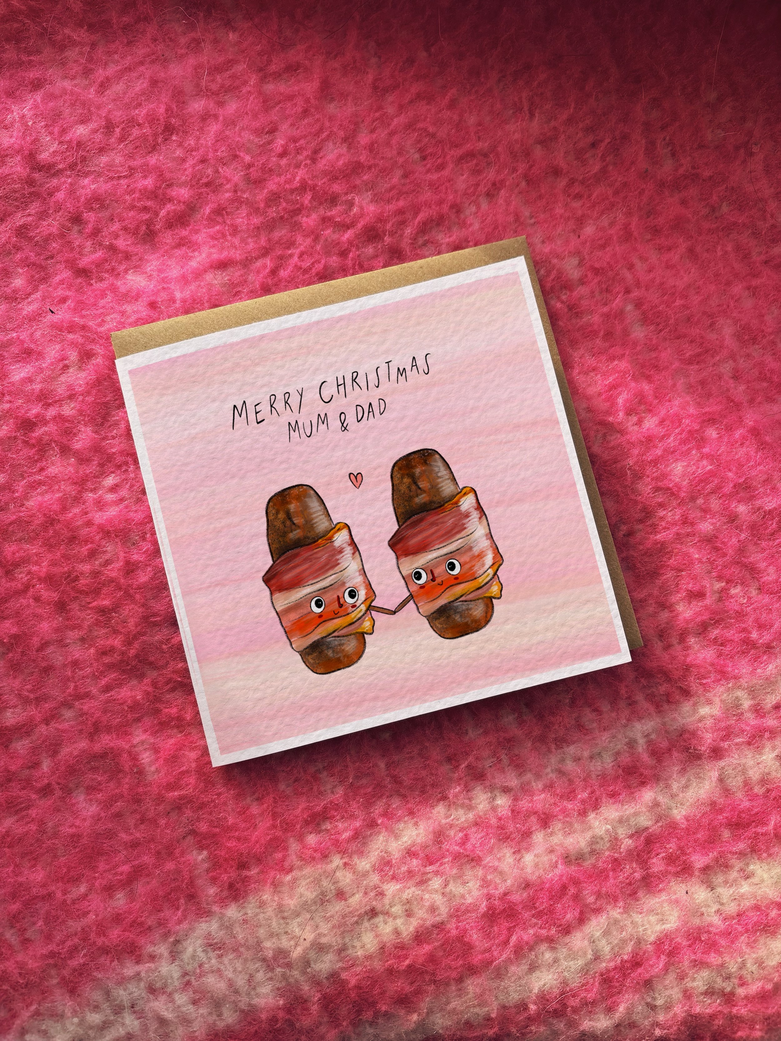 Merry Christmas Mum & Dad card (pigs in blankets) (alternative name options)