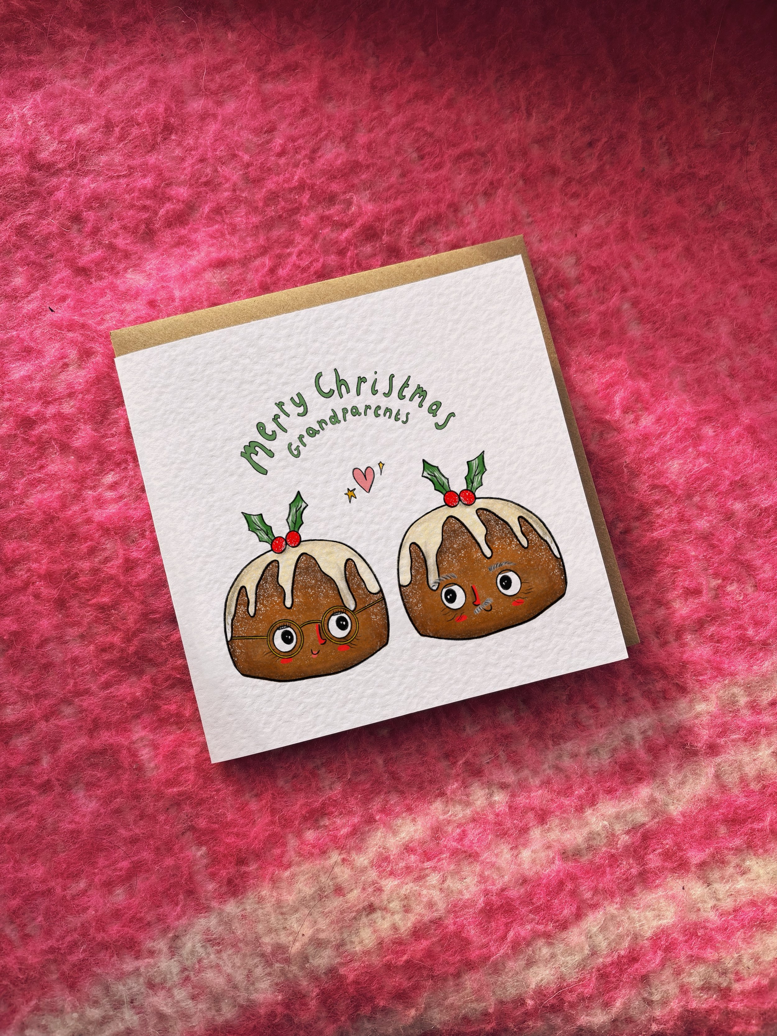 Merry Christmas Grandparents Card (Christmas puddings)