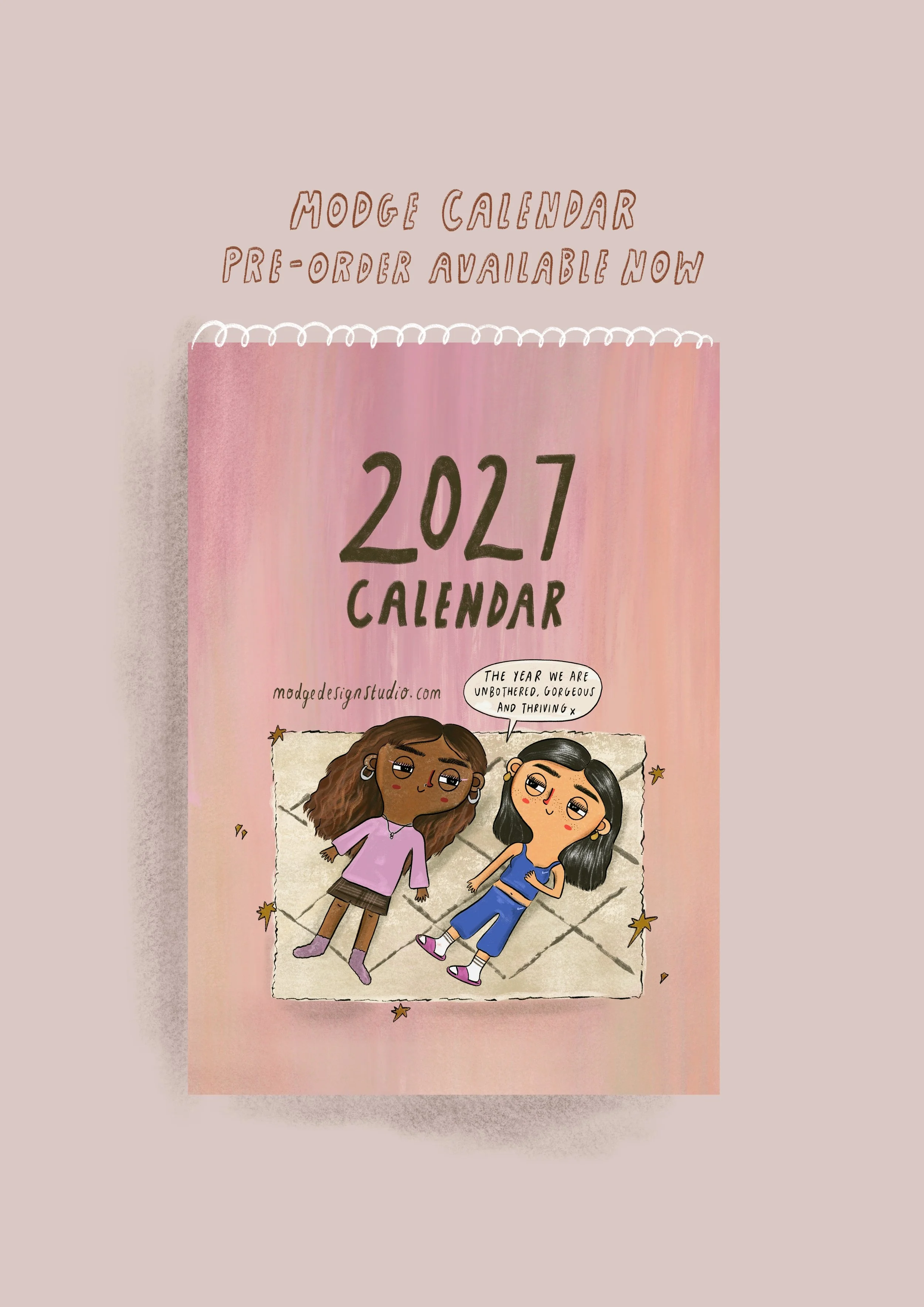PRE-ORDER 💌 2027 A3 Illustrated Wall Calendar, ‘The Year we are Unbothered, Gorgeous and Thriving’