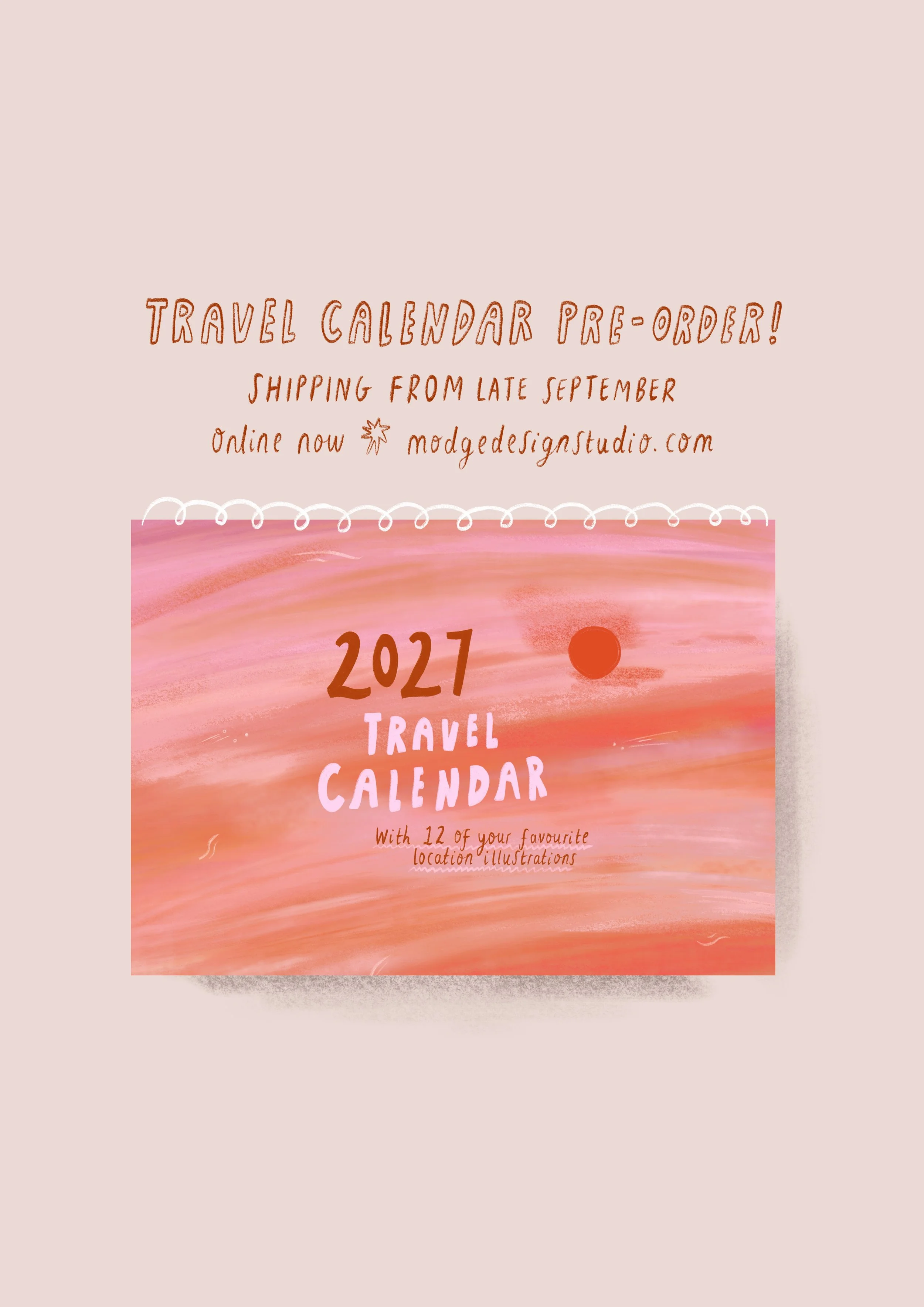 PRE ORDER 2027 A4 Illustrated Travel Wall Calendar