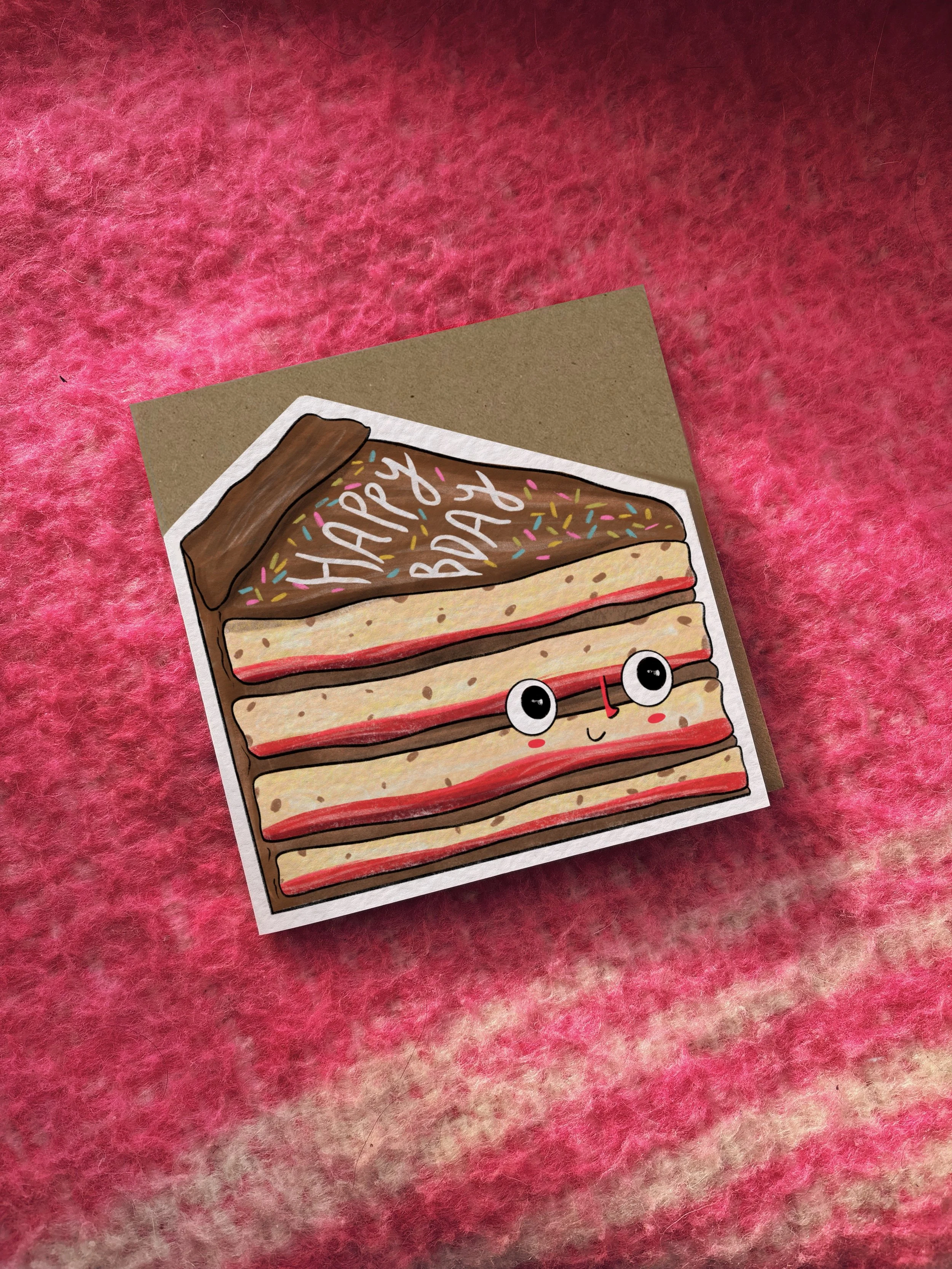 Choc & Vanilla Cake Happy Bday card