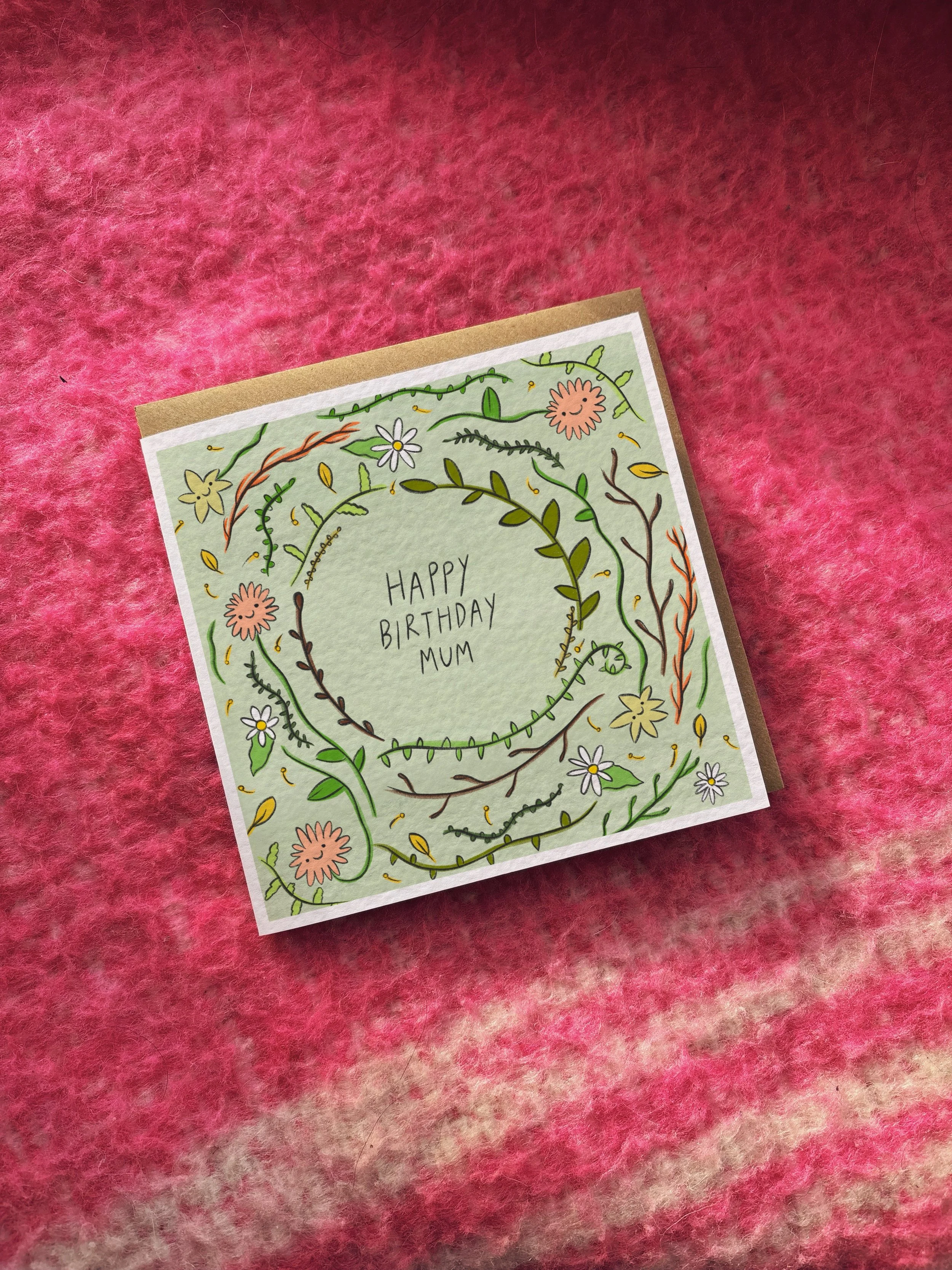 Floral Happy Birthday Mum card (alternative colours and name options)