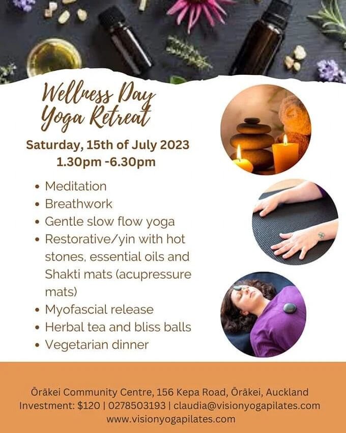 ***WELLNESS DAY YOGA RETREAT***

We are very excited to offer this Mini Yoga Retreat in a beautiful space in Ōrākei, Auckland. 

You will connect, revive and recharge your batteries.

🌱Meditation
🌱Breathwork
🌱Gentle slow flow yoga
🌱Restorative/yi