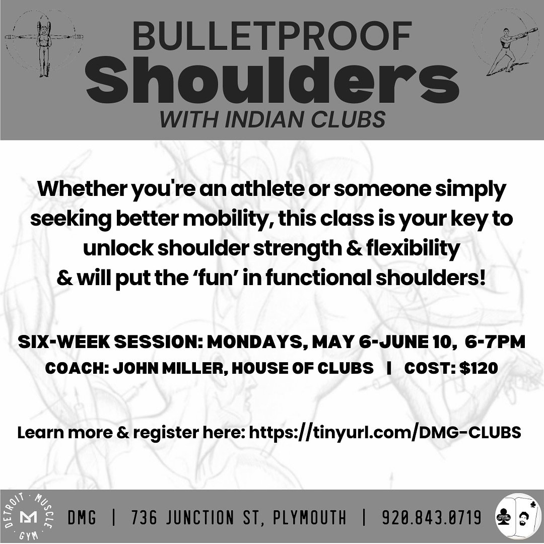 Led by the one and only @houseofclubs_ John Miller, this class will put the &lsquo;fun&rsquo; in functional shoulders!

Join us for a transformative class focused on enhancing shoulder flexibility, strength, &amp; endurance. Through targeted exercise