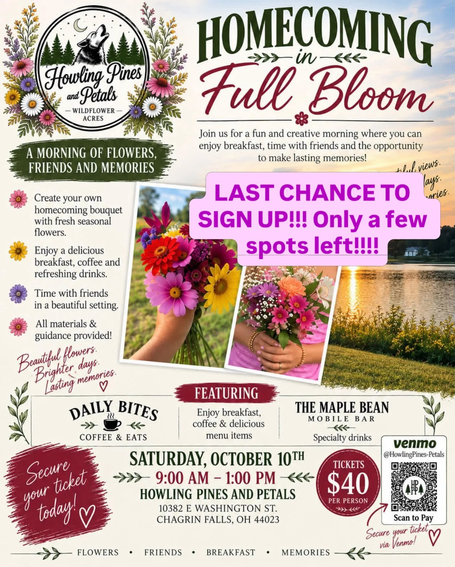 LAST CHANCE&hellip;Read below! Ticket sales close TOMORROW! 

Make it a girls day, make it a moms day, make it mother and daughter, date morning, alumni, celebrate homecoming your way 🩷

Kenston let&rsquo;s make your Homecoming FULLY BLOOM!

If you&